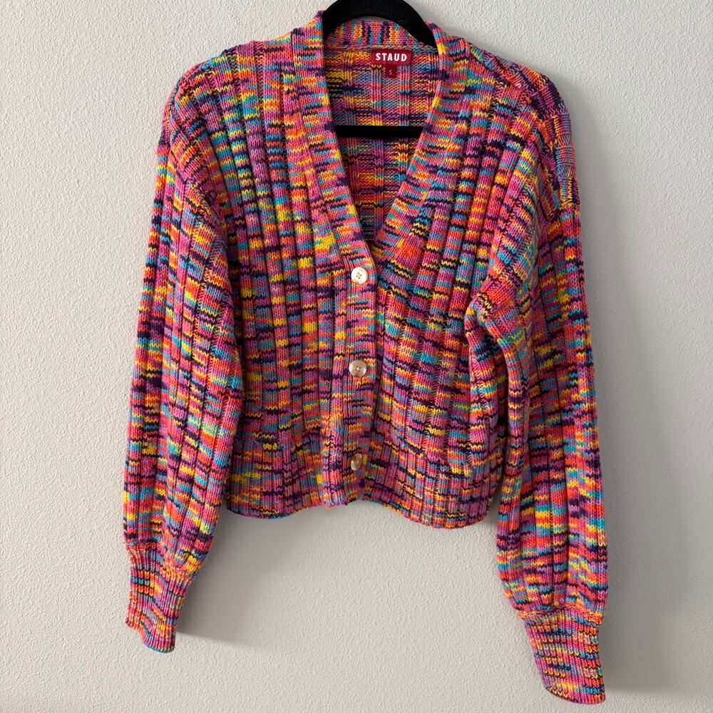 STAUD Eloise Pink Multicolor Knit Cardigan Sweater (S)